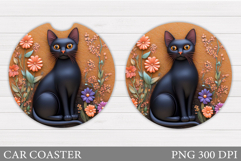 Cat Car Coaster Design. Cat Flowers Car Coaster Sublimation Product Image 1