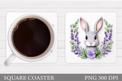 Bunny Coaster Sublimation. Bunny Flowers Coaster Design Product Image 1