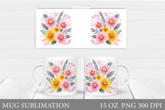 Floral Mug Wrap Design. Flowers Mug Sublimation Product Image 1