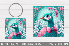 Christmas Peacock Keychain. Christmas Keychain Sublimation Product Image 1