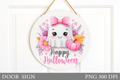 Cute Ghost Door Sign Design. Halloween Door Sign Sublimation Product Image 1