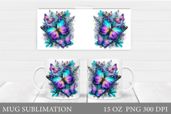 Butterfly Mug Sublimation. Butterfly Flowers Mug Design Product Image 1