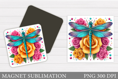 Dragonfly Magnet Design. Flowers Magnet Sublimation Product Image 1