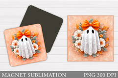 Cute Ghost Magnet Design. Halloween Magnet Sublimation Product Image 1