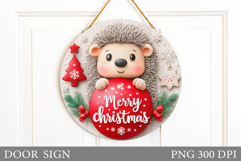 Christmas Hedgehog Door Sign. Christmas Door Sign Design Product Image 1