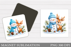 Snowman Magnet Sublimation. Cute Snowman Square Magnet Product Image 1