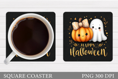 Cute Ghost Coaster Design. Halloween Pumpkin Coaster Product Image 1