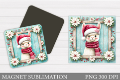 Christmas Lama Magnet. Christmas Magnet Sublimation Product Image 1