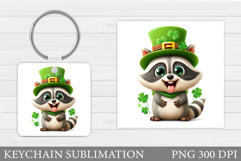 St Patrick Raccoon Keychain. St Patrick Keychain Sublimation Product Image 1