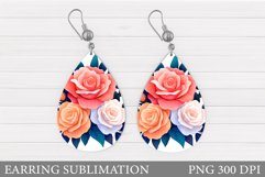 Roses Teardrop Earring Design. Roses Earring Sublimation Product Image 1