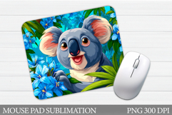 Cute Koala Mouse Pad Design. Koala Flowers Sublimation Product Image 1