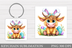 Easter Cow Keychain Sublimation. Easter Keychain Design Product Image 1