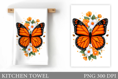 Butterfly Kitchen Towel. Flowers Kitchen Towel Sublimation Product Image 1