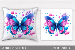 Butterfly Flowers Sublimation. Butterfly Pillow Sublimation Product Image 1