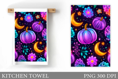 Pumpkin Kitchen Towel Design. Pumpkin Flowers Sublimation Product Image 1