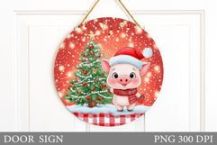 Christmas Pig Door Sign. Christmas Door Sign Sublimation Product Image 1