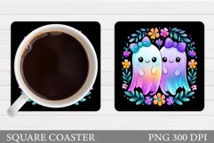 Cute Ghost Coaster Design. Cute Halloween Sublimation Product Image 1