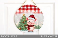 Christmas Pig Door Sign. Christmas Door Sign Sublimation Product Image 1