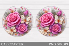 Butterfly Car Coaster Design. Flowers Coaster Sublimation Product Image 1