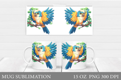 Cute Parrot Mug Design. Parrot Flowers Mug Sublimation Product Image 1