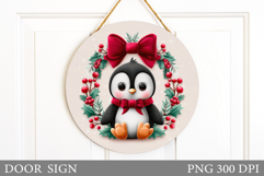 Christmas Penguin Door Sign. Christmas Door Sign Sublimation Product Image 1