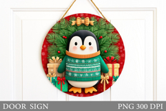 Christmas Penguin Door Sign. Christmas Door Sign Sublimation Product Image 1