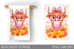 Fall Cow Kitchen Towel. Fall Kitchen Towel Sublimation Product Image 1