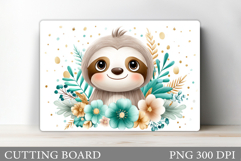 Cute Sloth Cutting Board. Sloth Flowers Cutting Board Design Product Image 1