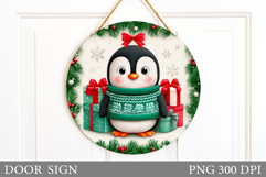 Christmas Penguin Door Sign. Christmas Door Sign Design Product Image 1