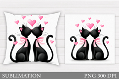 Valentines Cat Pillow Design. Valentines Pillow Sublimation Product Image 1
