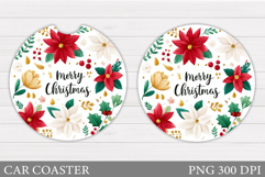 Poinsettia Car Coaster Design. Christmas Car Coaster Product Image 1