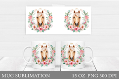 Horse Mug Wrap Sublimation. Horse Flowers Mug Design Product Image 1
