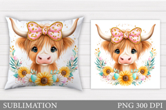 Cute Cow Pillow Design. Cow Flowers Pillow Sublimation Product Image 1