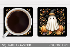 Cute Ghost Coaster Sublimation. Halloween Coaster Design Product Image 1