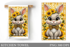 Cute Bunny Kitchen Towel. Bunny Flowers Kitchen Towel Design Product Image 1