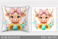 Easter Cow Pillow Design. Easter Pillow Sublimation Product Image 1