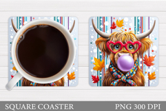 Fall Cow Coaster Design. Fall Coaster Sublimation Product Image 1