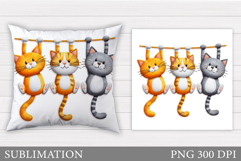 Cute Cats Pillow Design. Funny Cats Sublimation Product Image 1