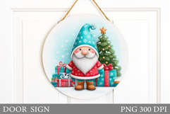 Christmas Gnome Door Sign. Christmas Round Sign Sublimation Product Image 1