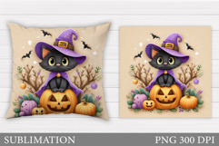 Halloween Cat Pillow Design. Cute Halloween Sublimation Product Image 1