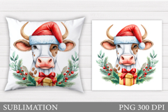 Christmas Cow Pillow Design. Christmas Pillow Sublimation Product Image 1