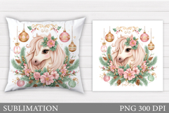 Christmas Horse Pillow Design. Christmas Pillow Sublimation Product Image 1