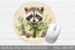 Raccoon Mouse Pad Sublimation. Christmas Mouse Pad Design Product Image 1