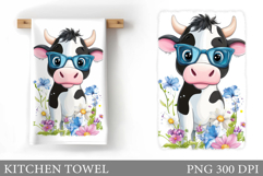 Cow Kitchen Towel Design. Cute Cow Sublimation Product Image 1