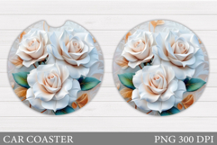 Roses Car Coaster Sublimation. Floral Coaster Design Product Image 1