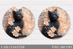 Cute Cat Car Coaster. Cat Flowers Car Coaster Sublimation Product Image 1