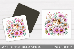 Cat Flowers Magnet Sublimation. Cute Cat Magnet Design Product Image 1