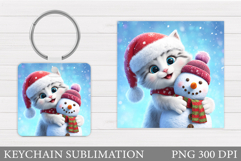 Christmas Cat Keychain. Christmas Keychain Sublimation Product Image 1