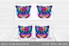 Butterfly Mug Sublimation. Butterfly Flowers Mug Design Product Image 1