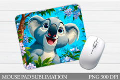 Cute Koala Mouse Pad Design. Koala Flowers Sublimation Product Image 1